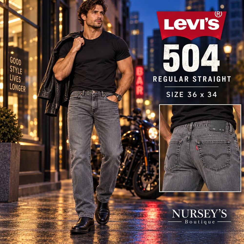 Levi’s 504 Jeans Men’s 36x34 Gray Regular Straight Stretch Denim